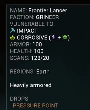 screenshot of frontier lancer information from the codex, which lists no resistances at all