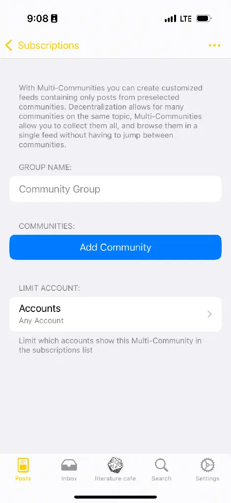lemmy screen to create a multi communinty feed