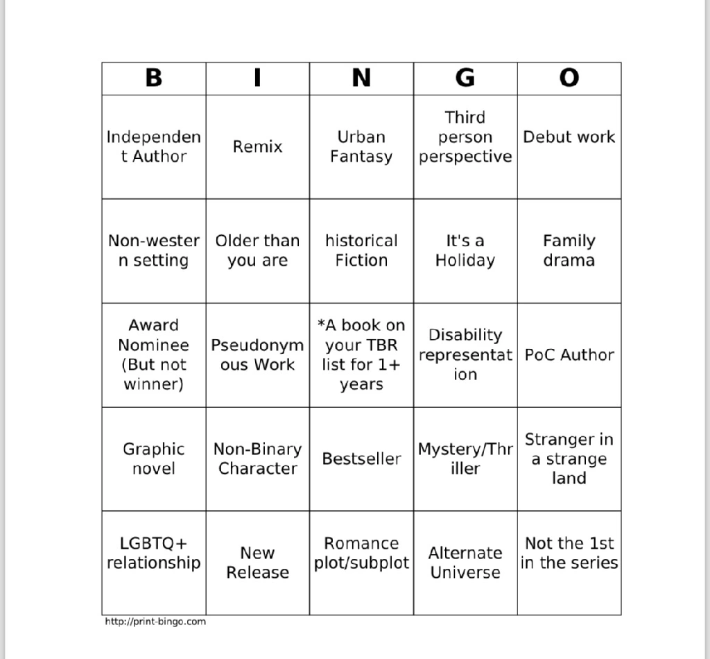 proposed bingo sheet